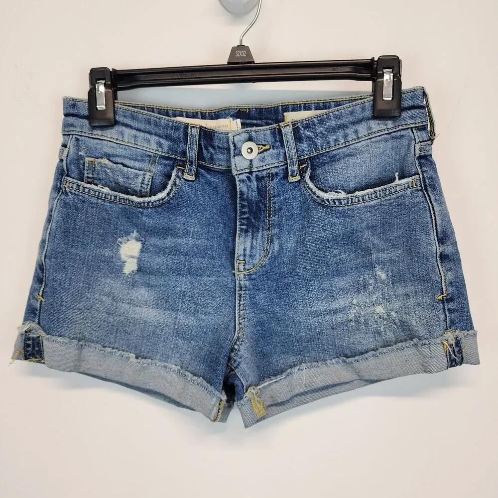 Pilcro Womens Slim Boyfriend Denim Shorts Sz 25" Roll Up Mid Rise Anthropologie - Picture 2 of 12